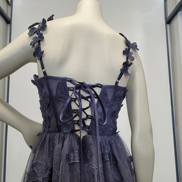 NWT Beautiful Indigo Butterfly Dress Corset Back Formal Prom Wedding Bridesmaid - Picture 9 of 13